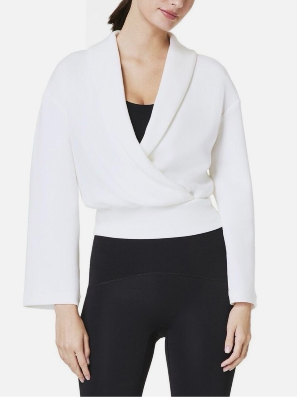 SPANX - Airessentials Shawl Collar White Long Sleeve Wrap Blouse Size Medium